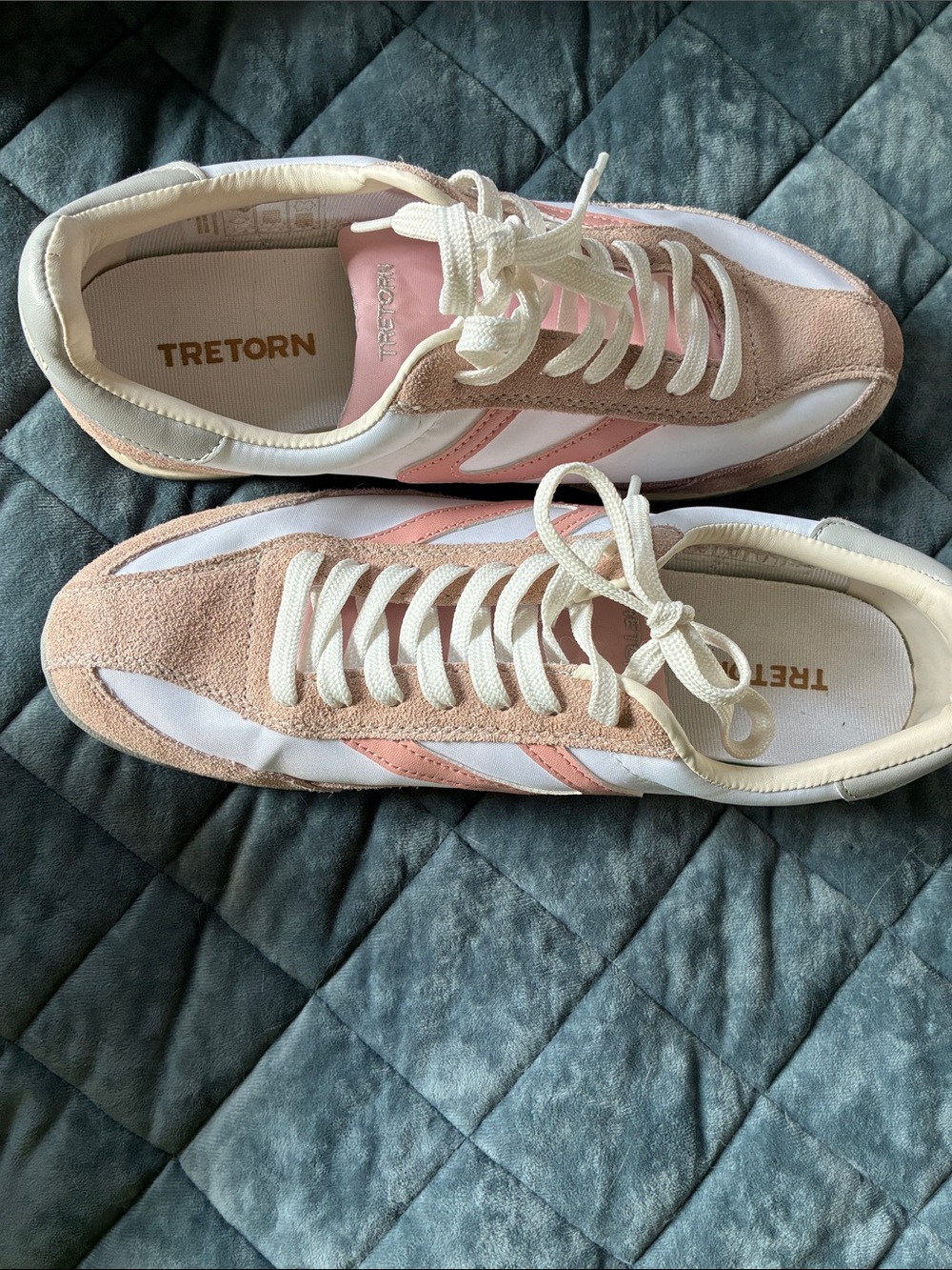 Tretorn Women's Pink and White Suede Lace-Up Sneakers